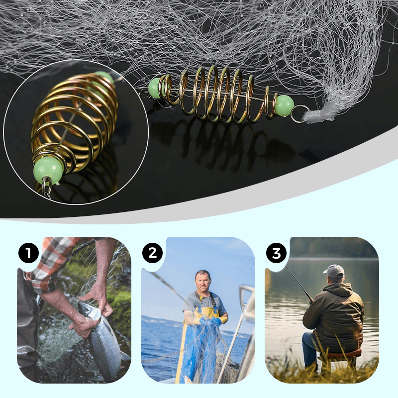 Fishing Gill Net with Spring Bait Trap