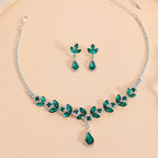 Elegant Floral Water Droplet Necklace and Earrings 2-Piece Set
