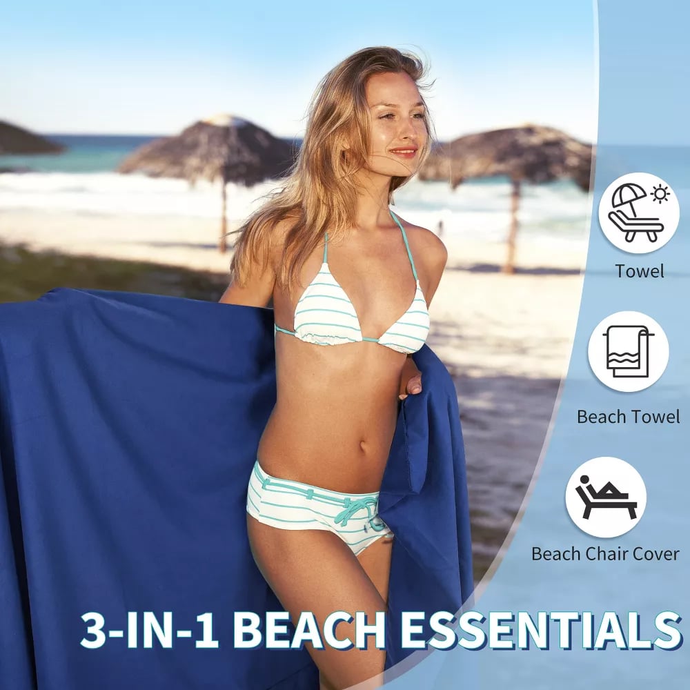 For a ! Sun Lounger Towel in Bag with Pockets Storage