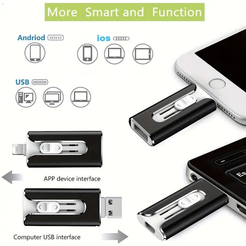 64GB~1TB Micro USB + MFi Certified + 8 Pin + USB 3.0 4 in1 Flash Drive for Android/PC