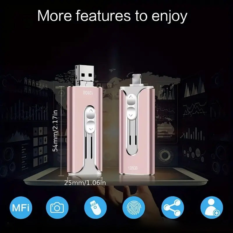 64GB~1TB Micro USB + MFi Certified + 8 Pin + USB 3.0 4 in1 Flash Drive for Android/PC