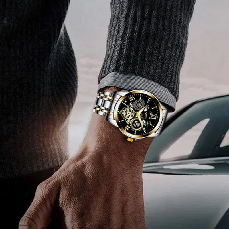 Men's Waterproof Roman Skeleton Automatic Mechanical Watch