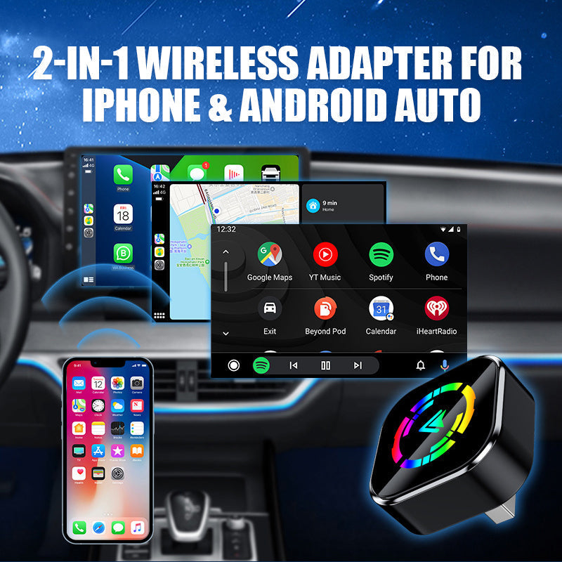 NOW! 【Plug and Play! Wireless Connection 2-in-1 Wireless Adapter - iPhone & Android Auto, turn your car into a smart cinema in seconds】