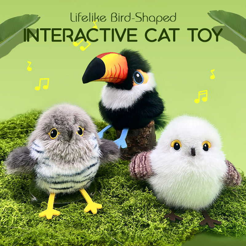 Realistic bird-shaped interactive cat toy