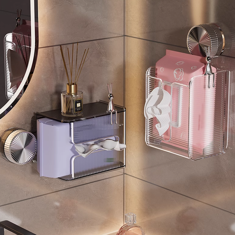 Wall Mounted Suction Cup Transparent Tissue Organizer