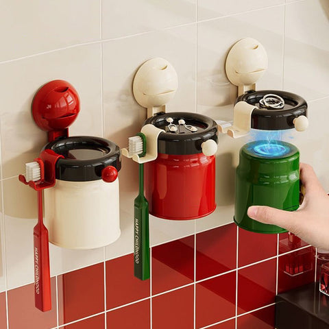 No-Drill Wall Mounted Toothbrush Holder with Magnetic Cup