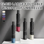 12-Rib Windproof Umbrella - Large Coverage & Compact Fold, Durable Frame for Heavy Rain & Wind