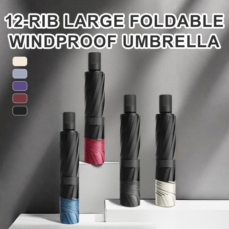 12-Rib Windproof Umbrella - Large Coverage & Compact Fold, Durable Frame for Heavy Rain & Wind
