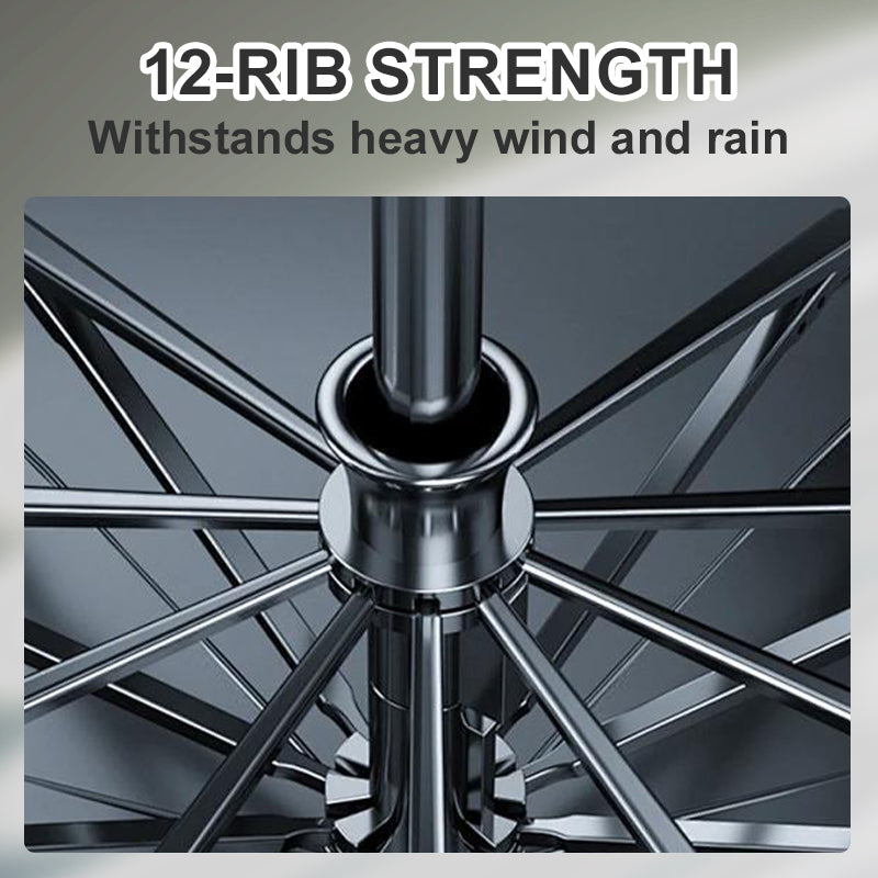 12-Rib Windproof Umbrella - Large Coverage & Compact Fold, Durable Frame for Heavy Rain & Wind