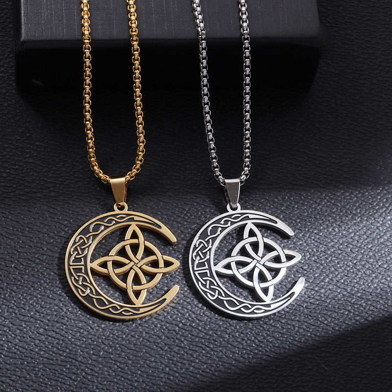Celtic Moon Pendant Necklace - Stainless Steel & Adjustable Chain, Perfect Unisex Gift for Any Occasion