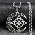 Celtic Moon Pendant Necklace - Stainless Steel & Adjustable Chain, Perfect Unisex Gift for Any Occasion