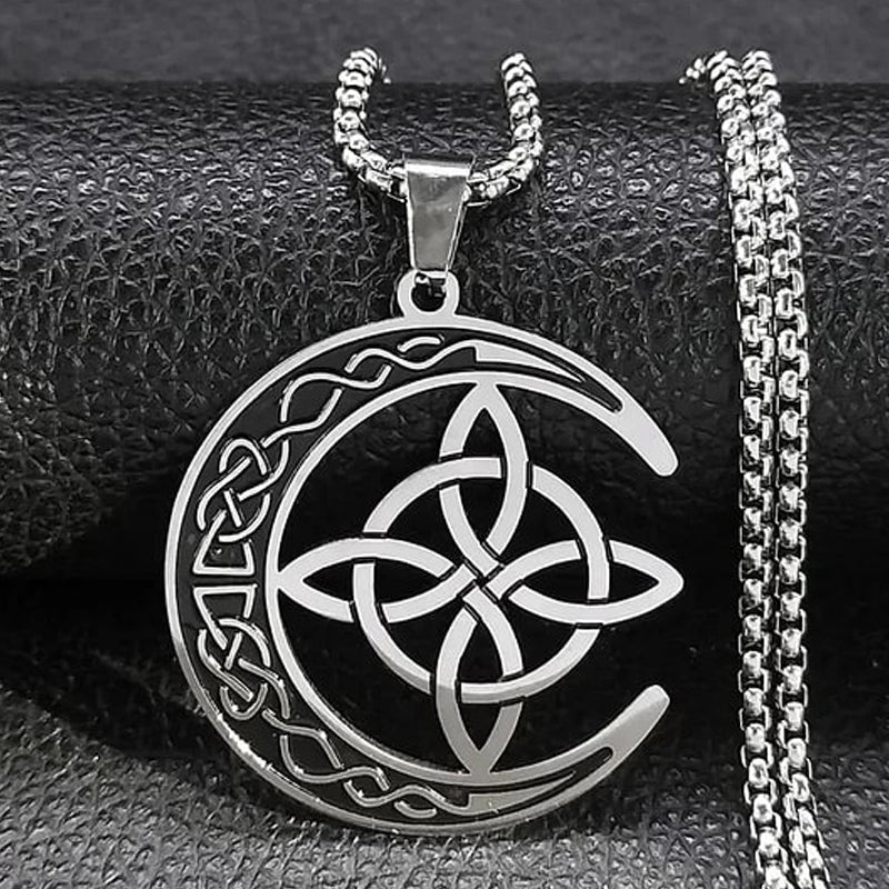 Celtic Moon Pendant Necklace - Stainless Steel & Adjustable Chain, Perfect Unisex Gift for Any Occasion