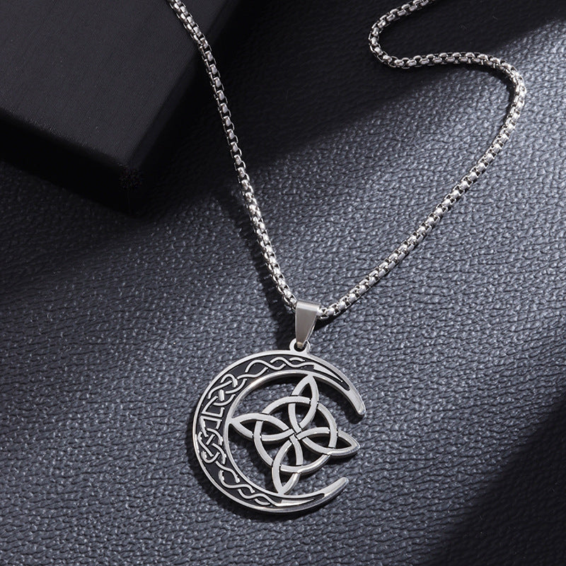 Celtic Moon Pendant Necklace - Stainless Steel & Adjustable Chain, Perfect Unisex Gift for Any Occasion