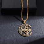 Celtic Moon Pendant Necklace - Stainless Steel & Adjustable Chain, Perfect Unisex Gift for Any Occasion