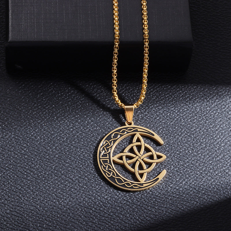 Celtic Moon Pendant Necklace - Stainless Steel & Adjustable Chain, Perfect Unisex Gift for Any Occasion