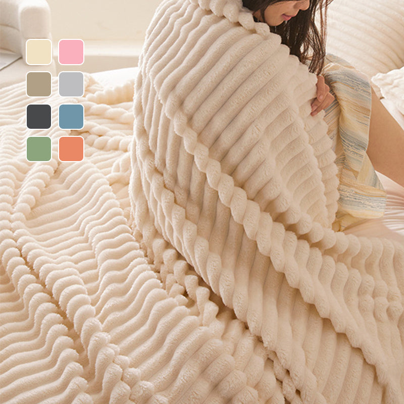 SPECIAL PRICE! Super Soft Fur Ribbed Fleece Throw Blanket