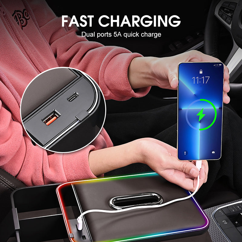 Armrest Storage Box with LED Ambient Lighting