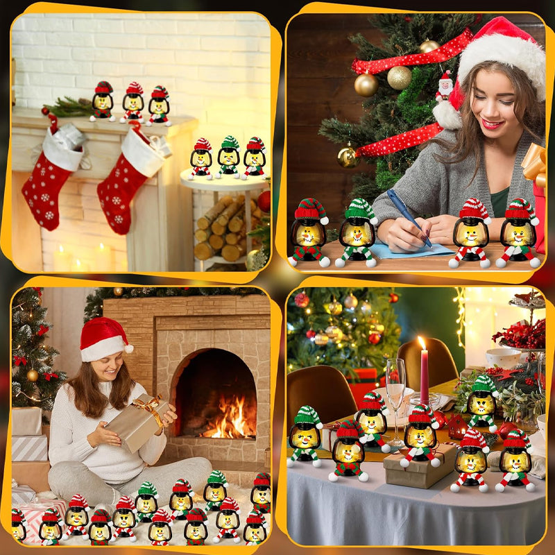 Christmas Decoration Mini Snowman Lantern with Hats and Scarves