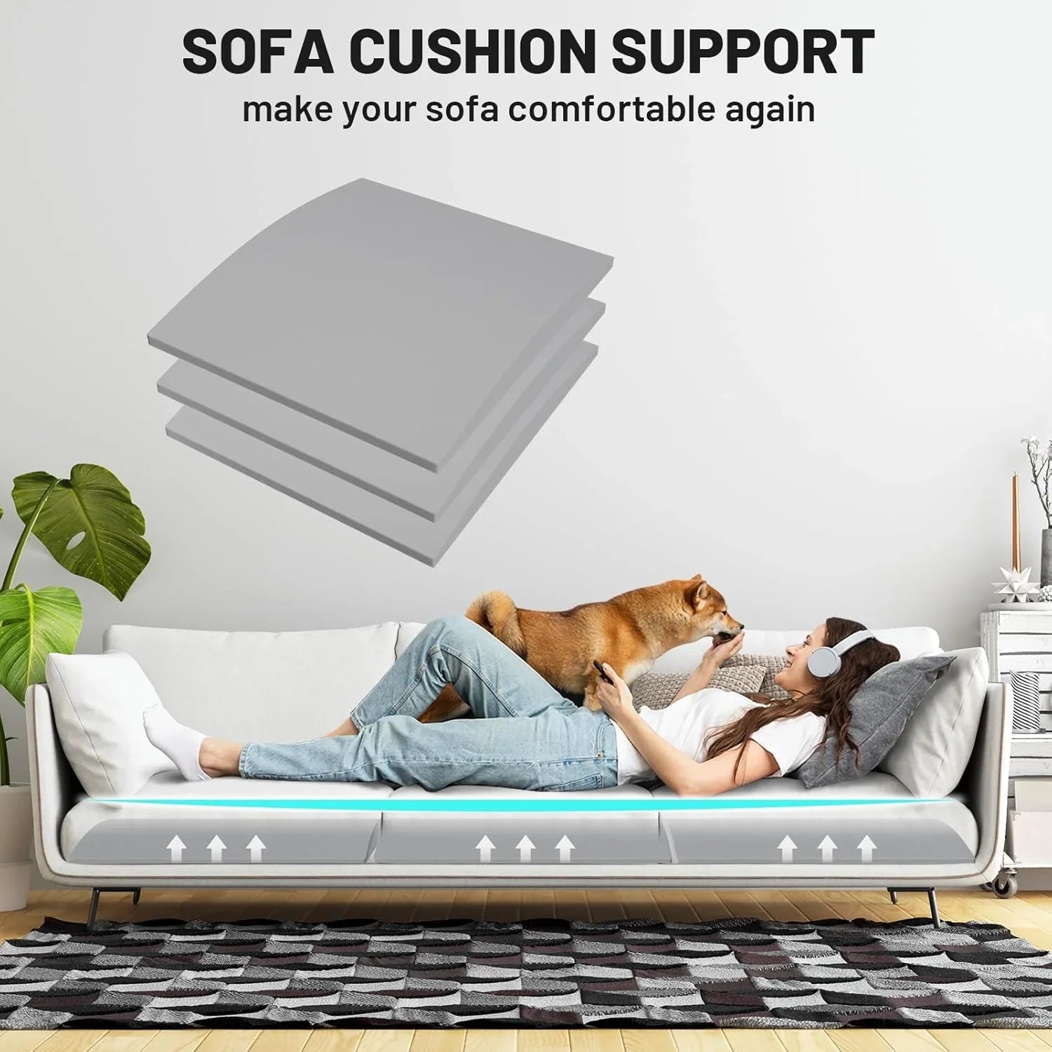 Sofa Cushion Support for Sagging Seats - High-Density Foam Insert with Non-Slip Base for Enhanced Comfort & Posture