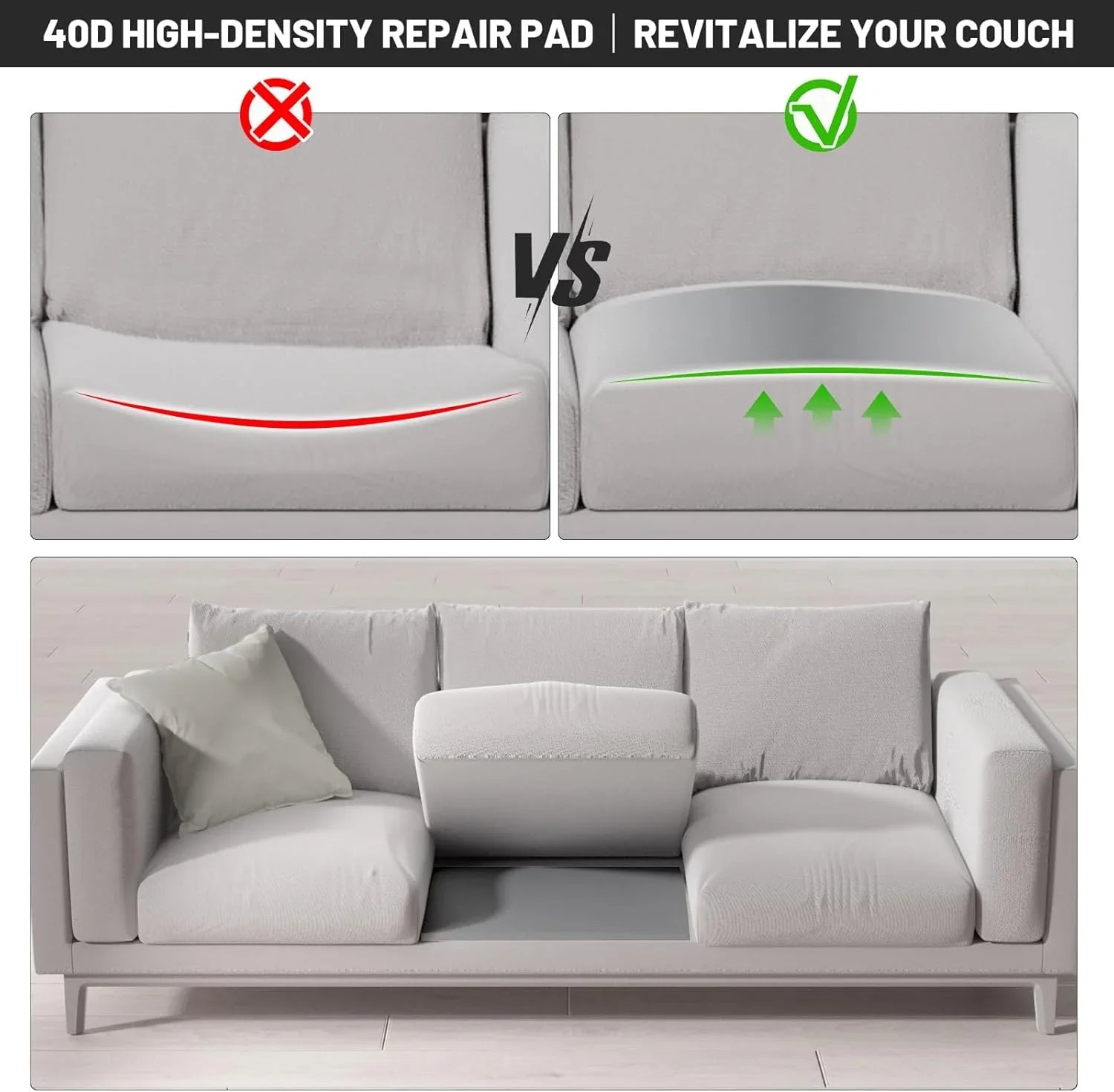 Sofa Cushion Support for Sagging Seats - High-Density Foam Insert with Non-Slip Base for Enhanced Comfort & Posture