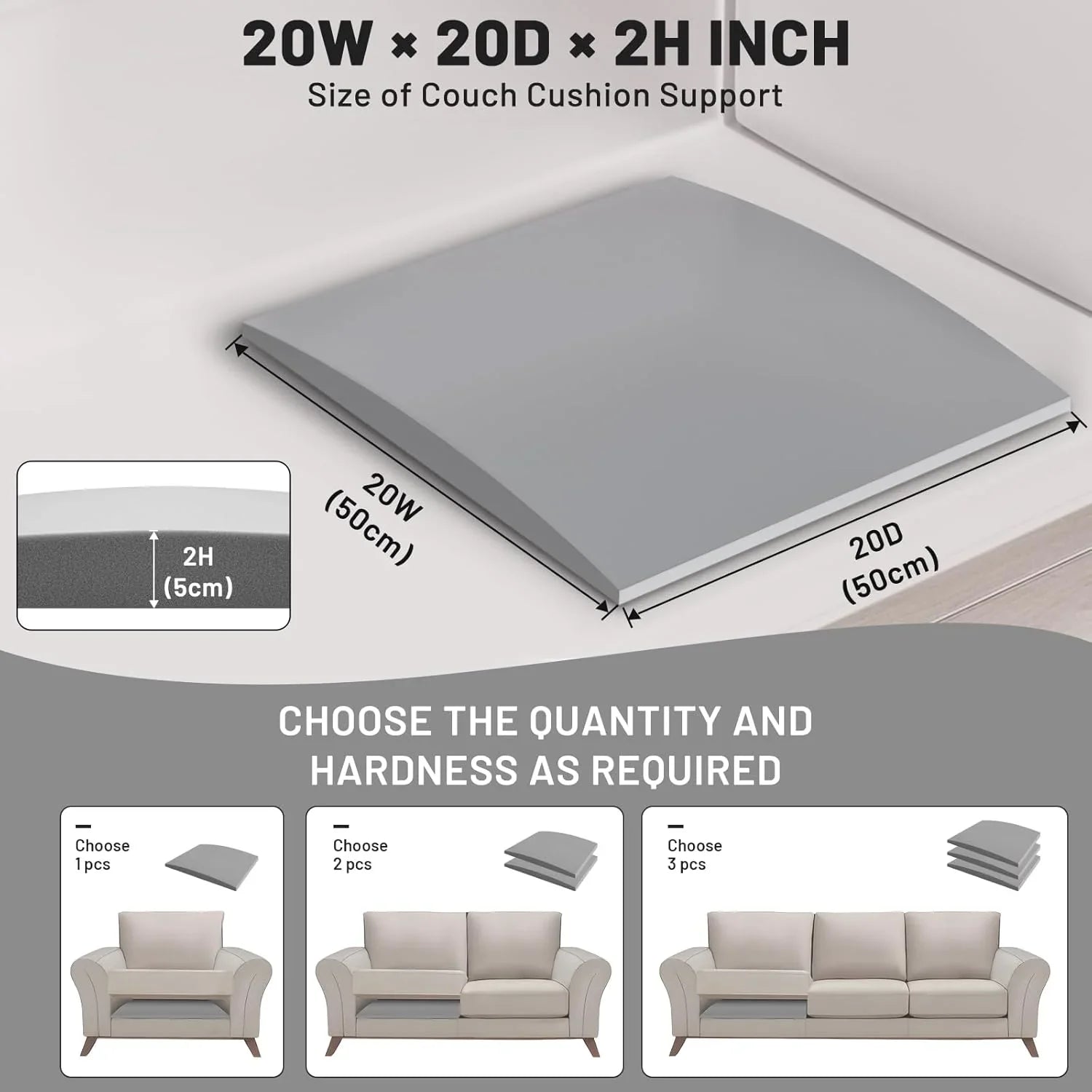 Sofa Cushion Support for Sagging Seats - High-Density Foam Insert with Non-Slip Base for Enhanced Comfort & Posture
