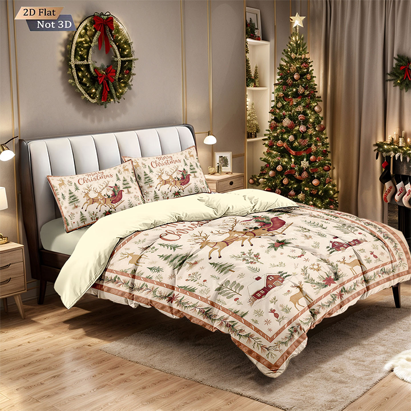 NOW! Festive Christmas 3-Piece Duvet Cover Set - Soft Brushed Polyester with Holiday Patterns for Cozy Seasonal Decor