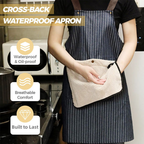 NEW YEAR Sale! Cross-Back Waterproof Apron with Detachable Hand Towel