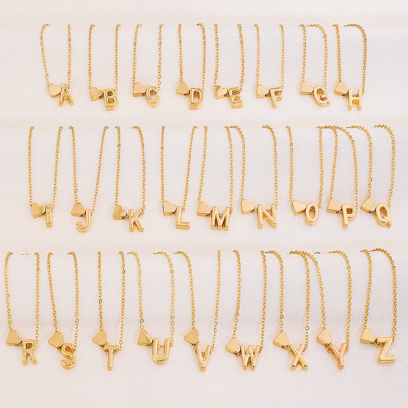 Tiny Initial Necklaces Golden Heart Letter A-Z