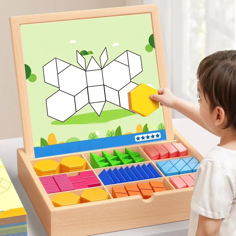 Early Wooden Magnetic Pattern Block Puzzle Set