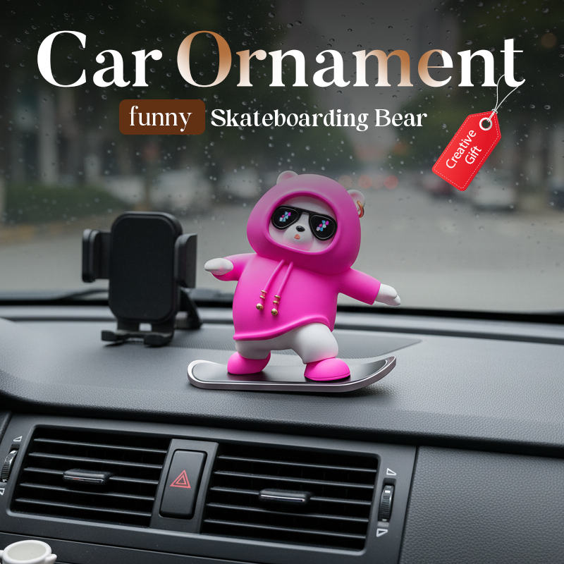 Early Funny Skateboarding Bear Car Ornament