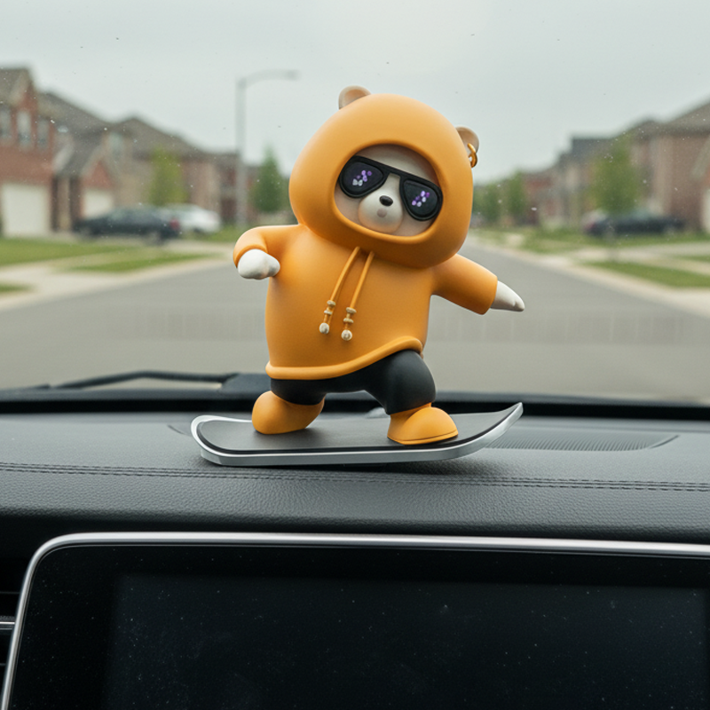 Early Funny Skateboarding Bear Car Ornament