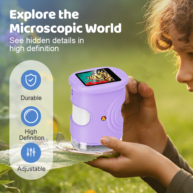 Handheld Pocket Microscope for Kids - 60x Magnification with LED Light for Outdoor Exploration & STEM Learning