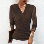 Offers-Women's Sparkle Crossover V-Neck Long Sleeve Top