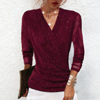 Offers-Women's Sparkle Crossover V-Neck Long Sleeve Top