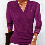 Offers-Women's Sparkle Crossover V-Neck Long Sleeve Top