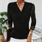 Offers-Women's Sparkle Crossover V-Neck Long Sleeve Top