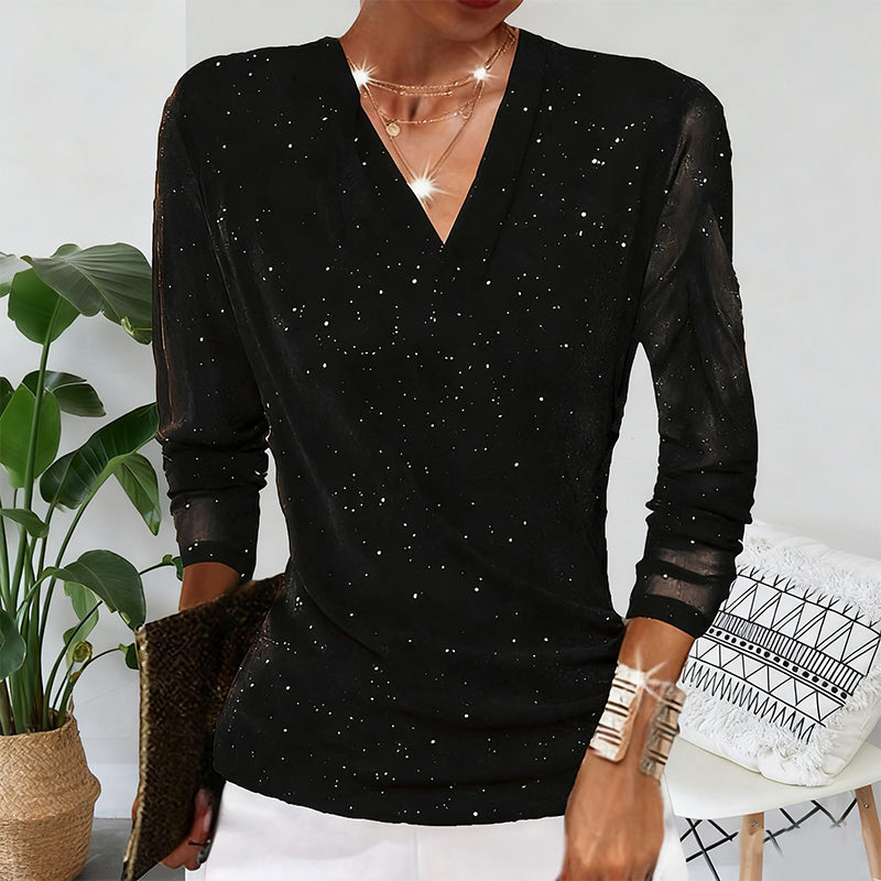 Offers-Women's Sparkle Crossover V-Neck Long Sleeve Top
