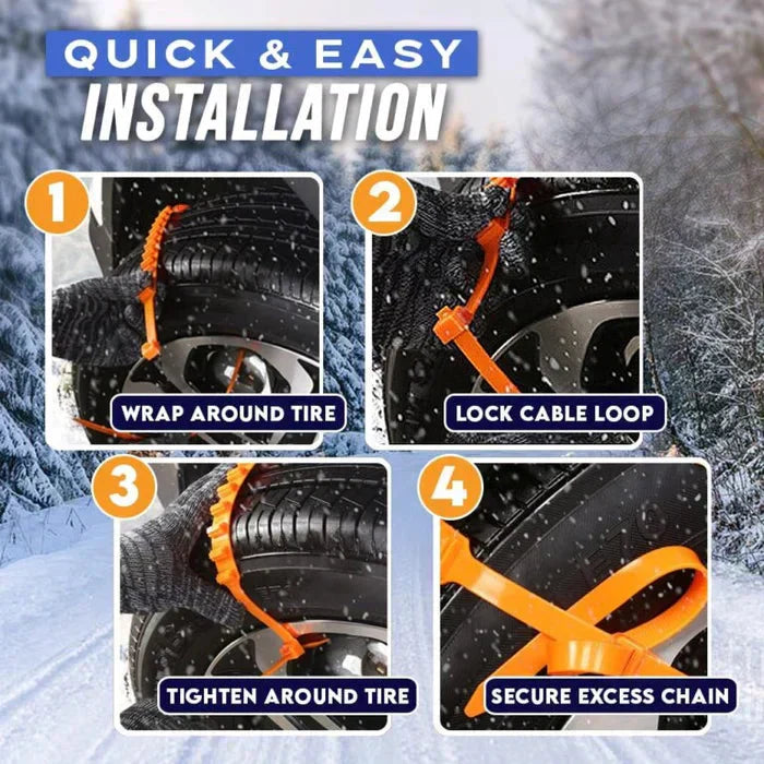 Universal Reusable Anti-Skid Nylon Tire Chains – Install in 90s, No Jack Needed