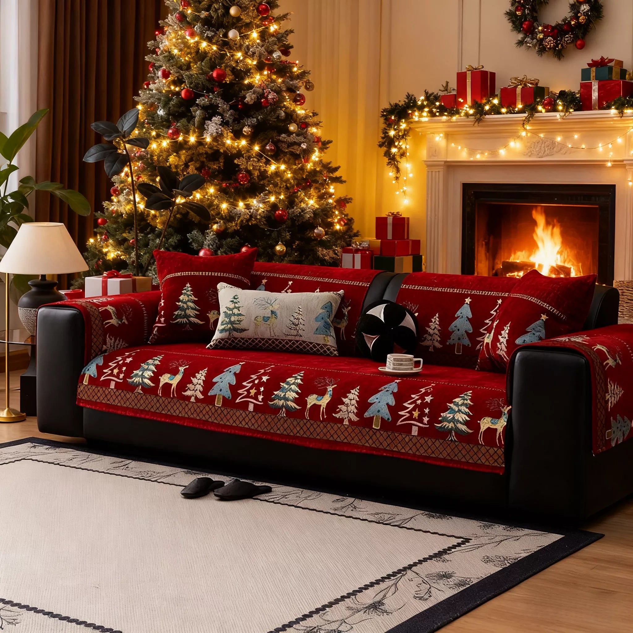 Meet Christmas With Plush Chenille Anti-Slip Couch Cover