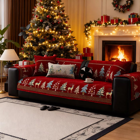 Meet Christmas With Plush Chenille Anti-Slip Couch Cover