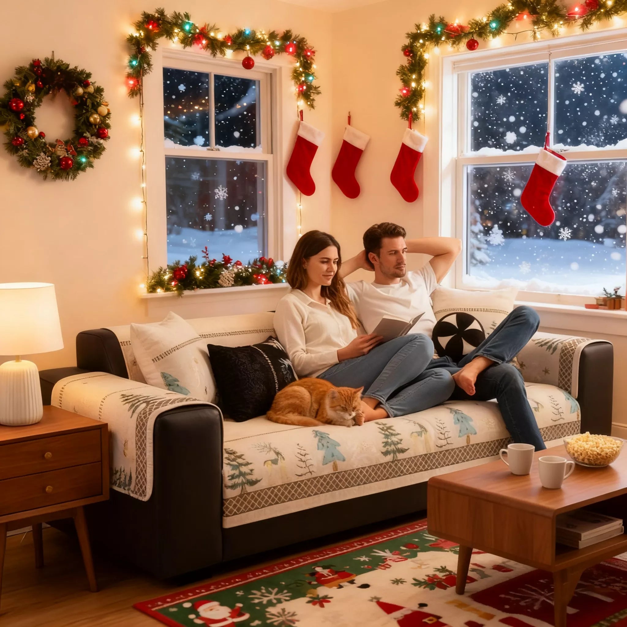 Meet Christmas With Plush Chenille Anti-Slip Couch Cover