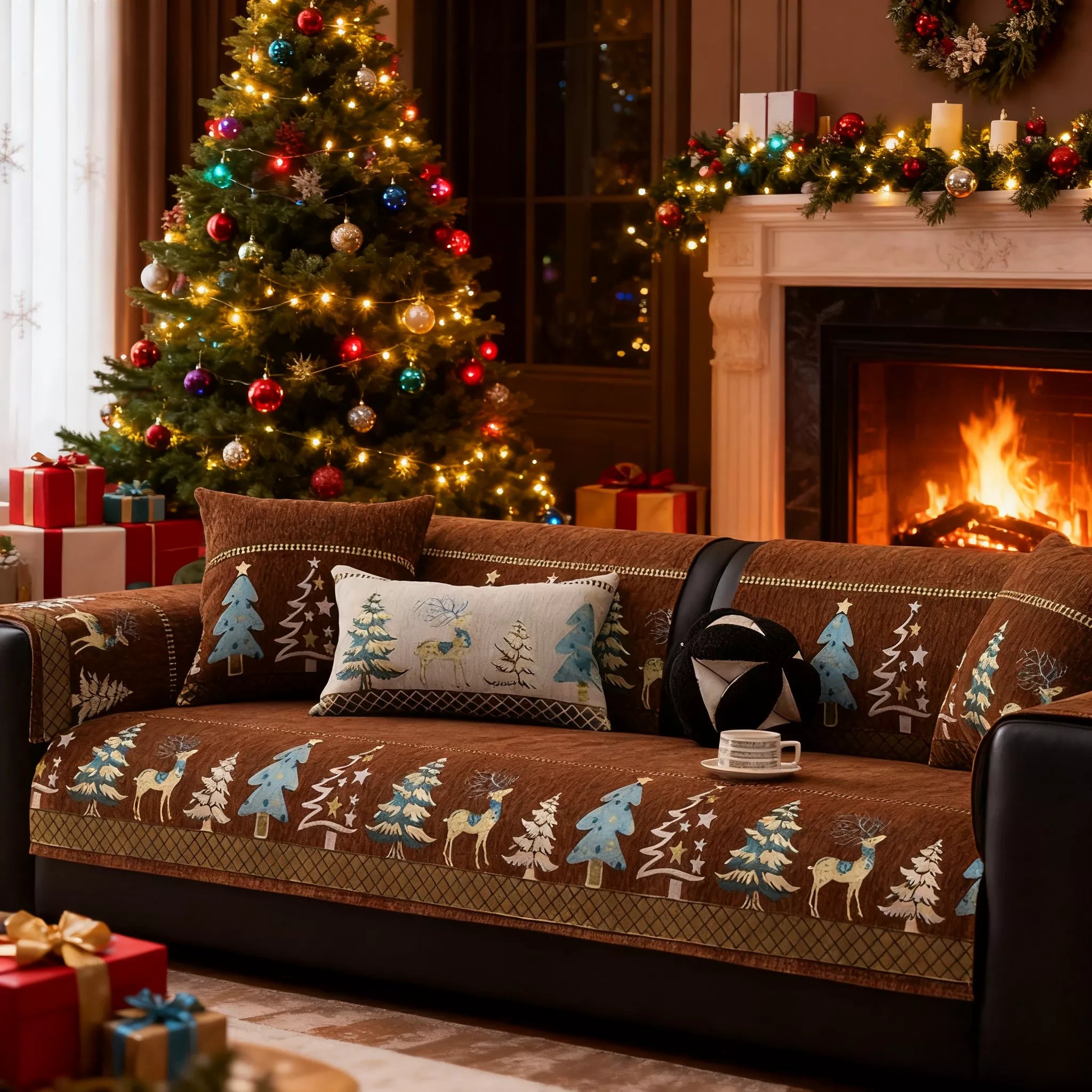 Meet Christmas With Plush Chenille Anti-Slip Couch Cover