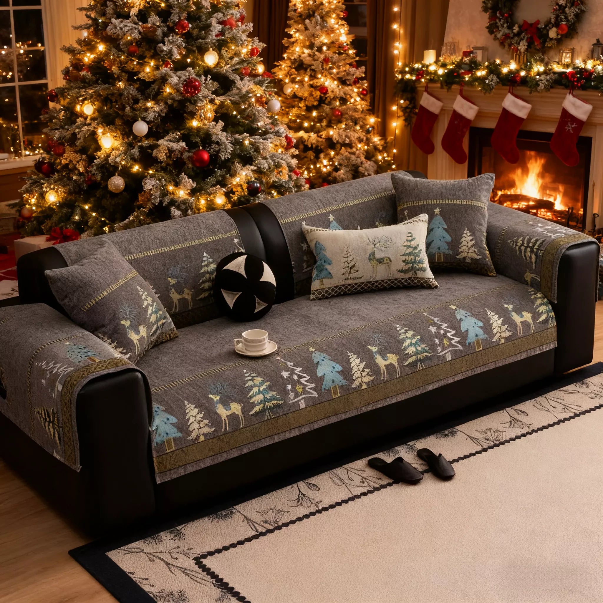 Meet Christmas With Plush Chenille Anti-Slip Couch Cover