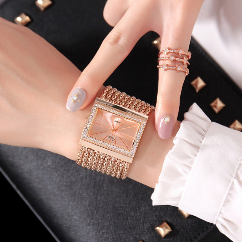 Ladies Rhinestone Quartz Square Watch