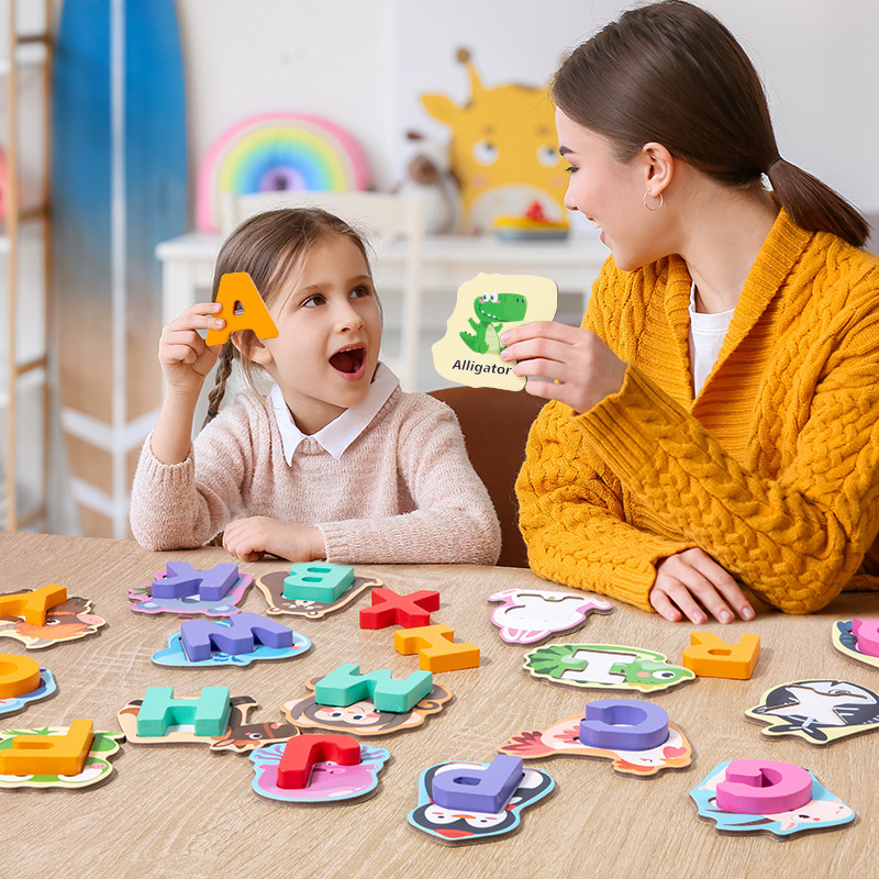 Best Gift - 26-Piece Wooden Letter & Animal Matching Toy