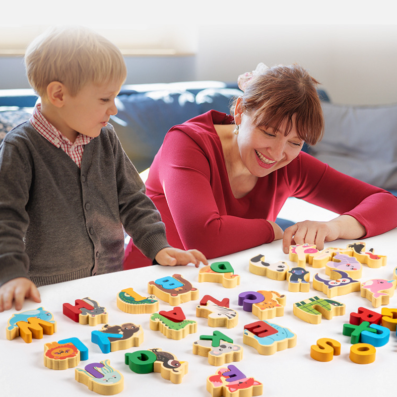 Best Gift - 26-Piece Wooden Letter & Animal Matching Toy