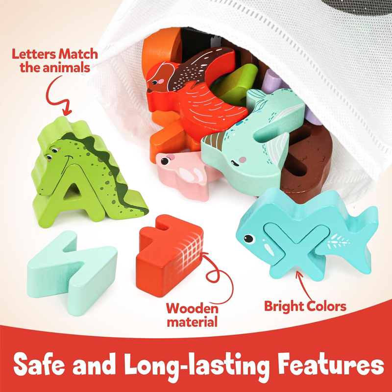 Best Gift - 26-Piece Wooden Letter & Animal Matching Toy