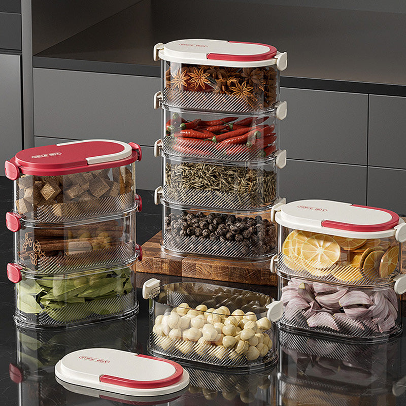 NOW! Multi-layer Sealed Spice Organizer – Airtight, Space-Saving & Transparent for Easy Kitchen Storage