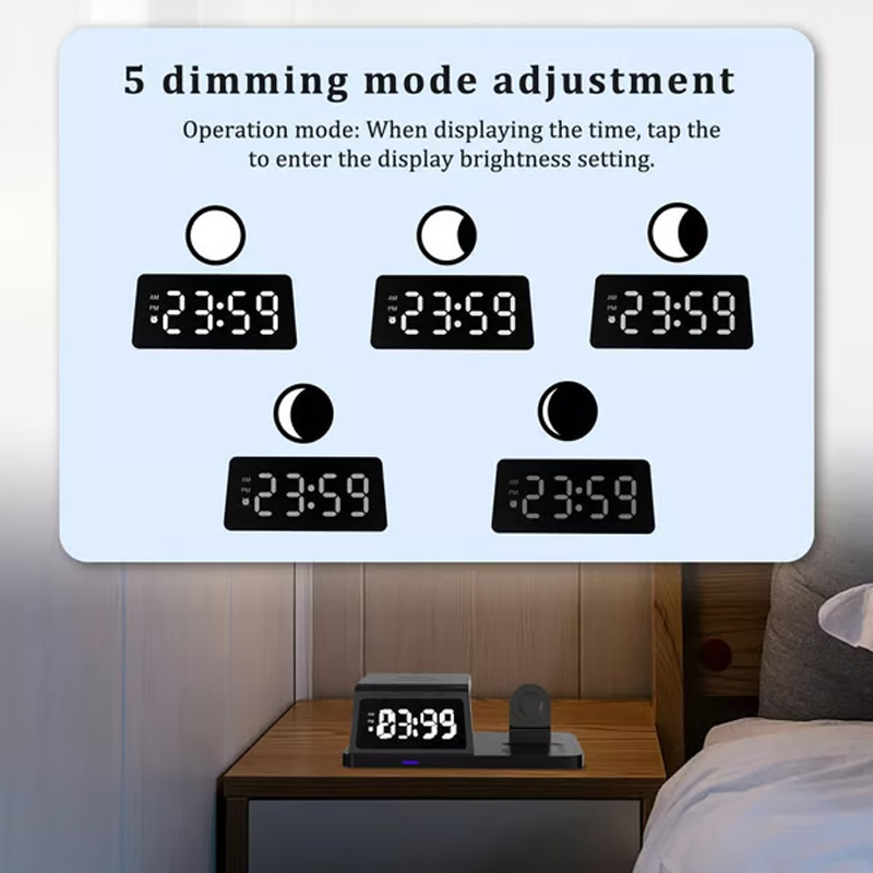 4-in-1 Fast-Charging Wireless Charging Station With Clock