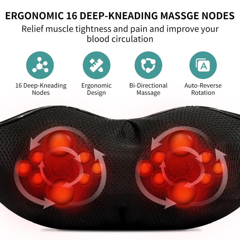 Heated Shiatsu Neck Massager｜16 Deep-Kneading Nodes｜Relax Muscles